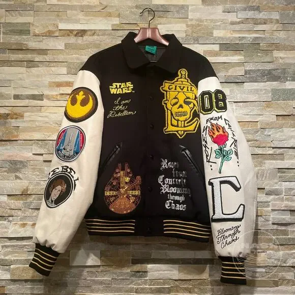 Civil Regime x Star Wars Varsity Letterman JacketRebel 1977 Patches Rare, NWT